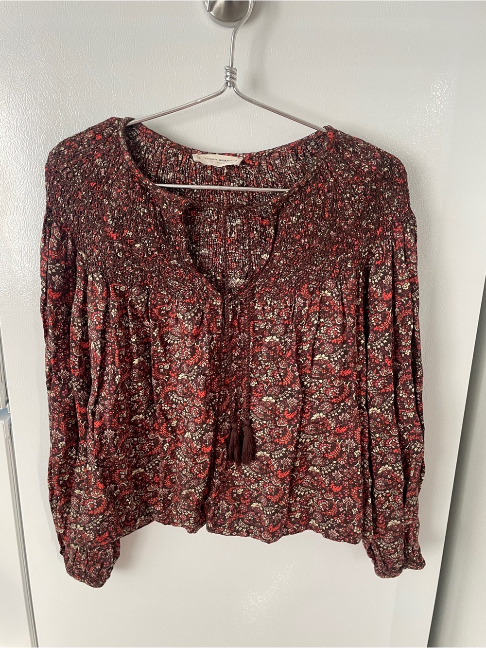 Lucky Brand Burgundy Floral Peasant Blouse